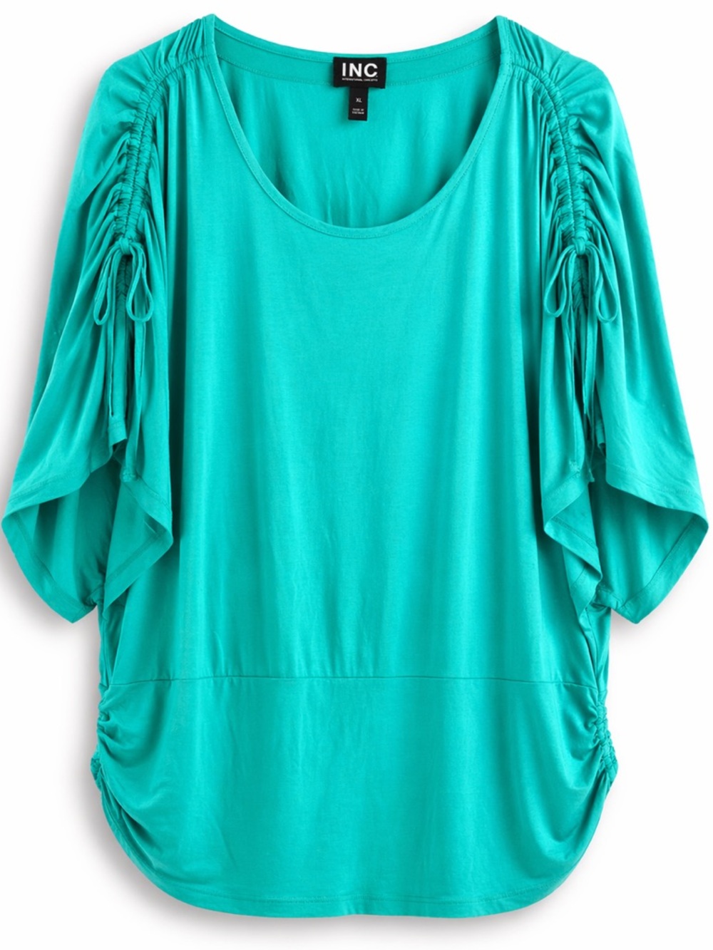 INC Teal Ruched Sleeve Blouse XL Dressy Casual